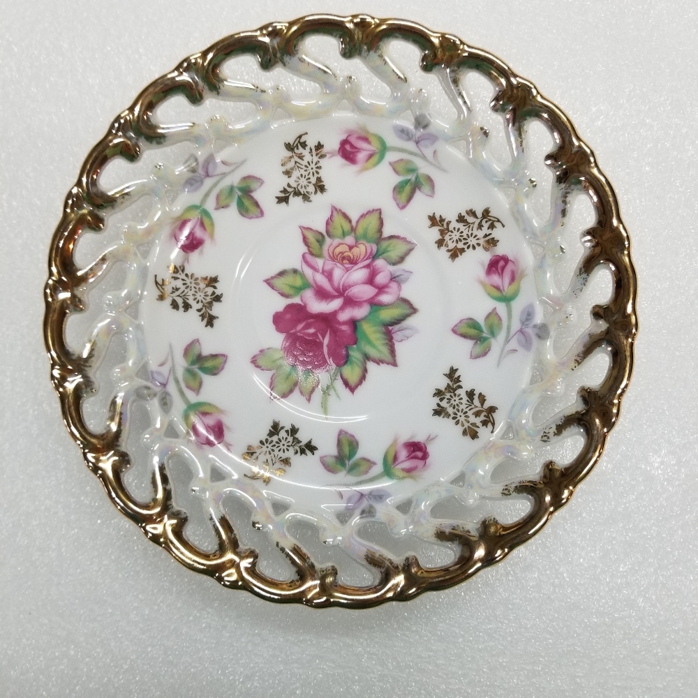 Shafford Saucer 6" Lusterware Pink Roses Gold  Hand Painted Porcelain Tea Japan